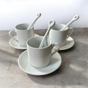 Elegant Espresso Cup Set of three with Saucers and Spoons.